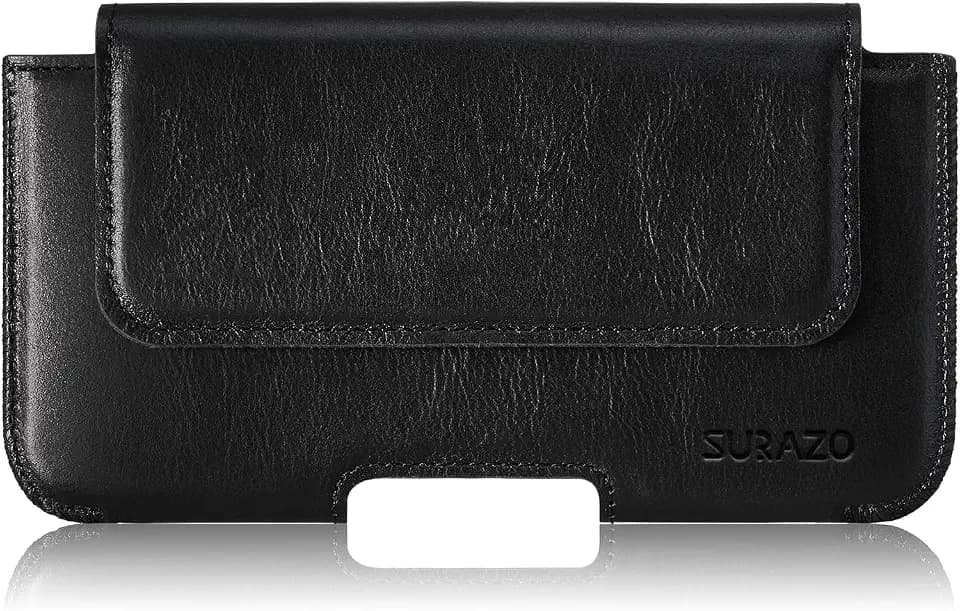 SURAZO Premium 100% Echtleder Gürteltasche für Samsung Galaxy S23 Hülle Leder – Horizontale Holster Schutzhülle [Vollleder Handyhülle] Gürtel Tasche Case Cover Lederhülle (Schwarz)