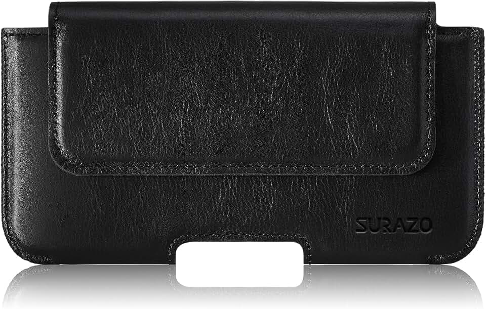 SURAZO Premium 100% Echtleder Gürteltasche für Apple iPhone 16 Pro Tasche Leder – Horizontale Handytasche Holster [Vollleder Handyhülle] [Gürtelschlaufe] Handy Gürtel Hülle Case Lederhülle Schwarz