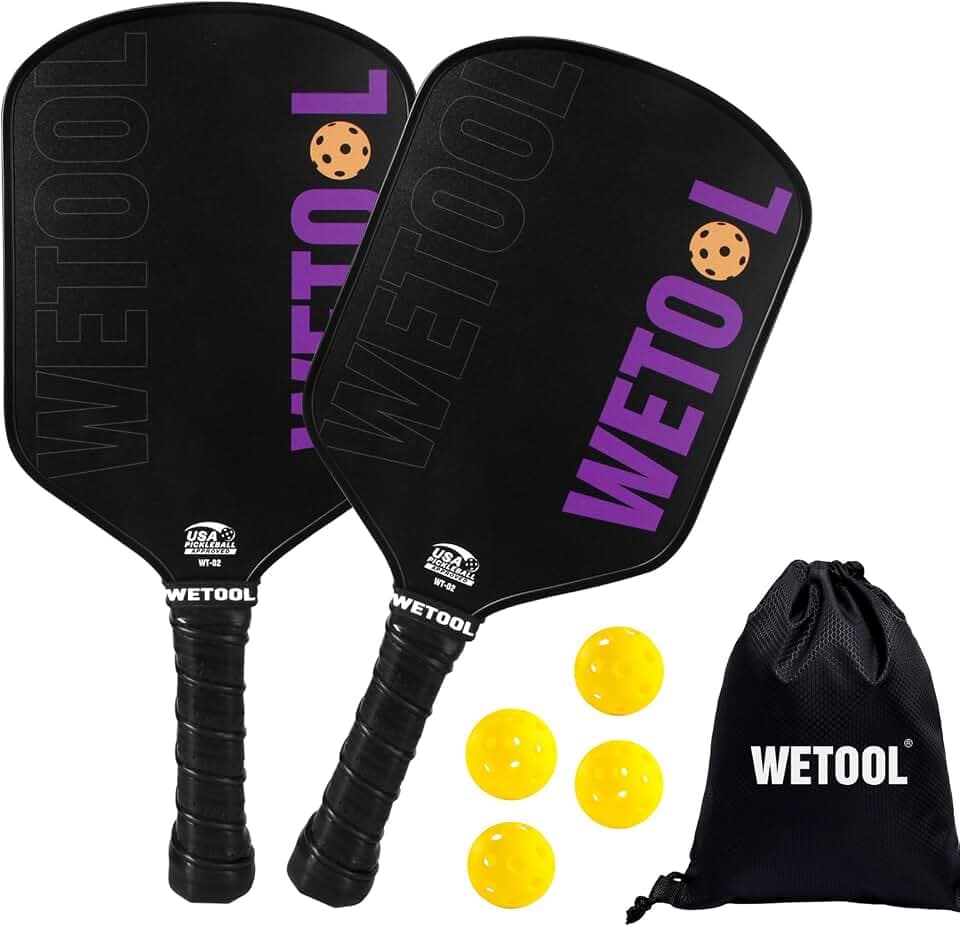Pickleball-Paddel, 2er- / 4er-Set, 16 mm Kohlefaser/Graphit, Pickle-Ball-Schläger, USAPA-genehmigt, leicht mit 14 cm Griff, massiver Sweetspot, strukturierte Oberfläche für Anfänger, Profis