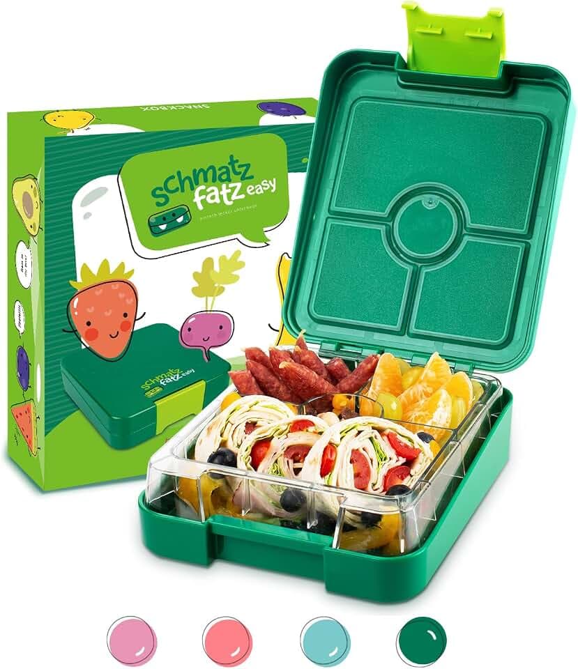Schmatzfatz Easy Snackbox für Kinder – Kompakte Bento-Box mit herausnehmbarem Einsatz mit 4 Fächern, auslaufsicher, BPA-frei und spülmaschinenfest, für Kindergarten und Schule