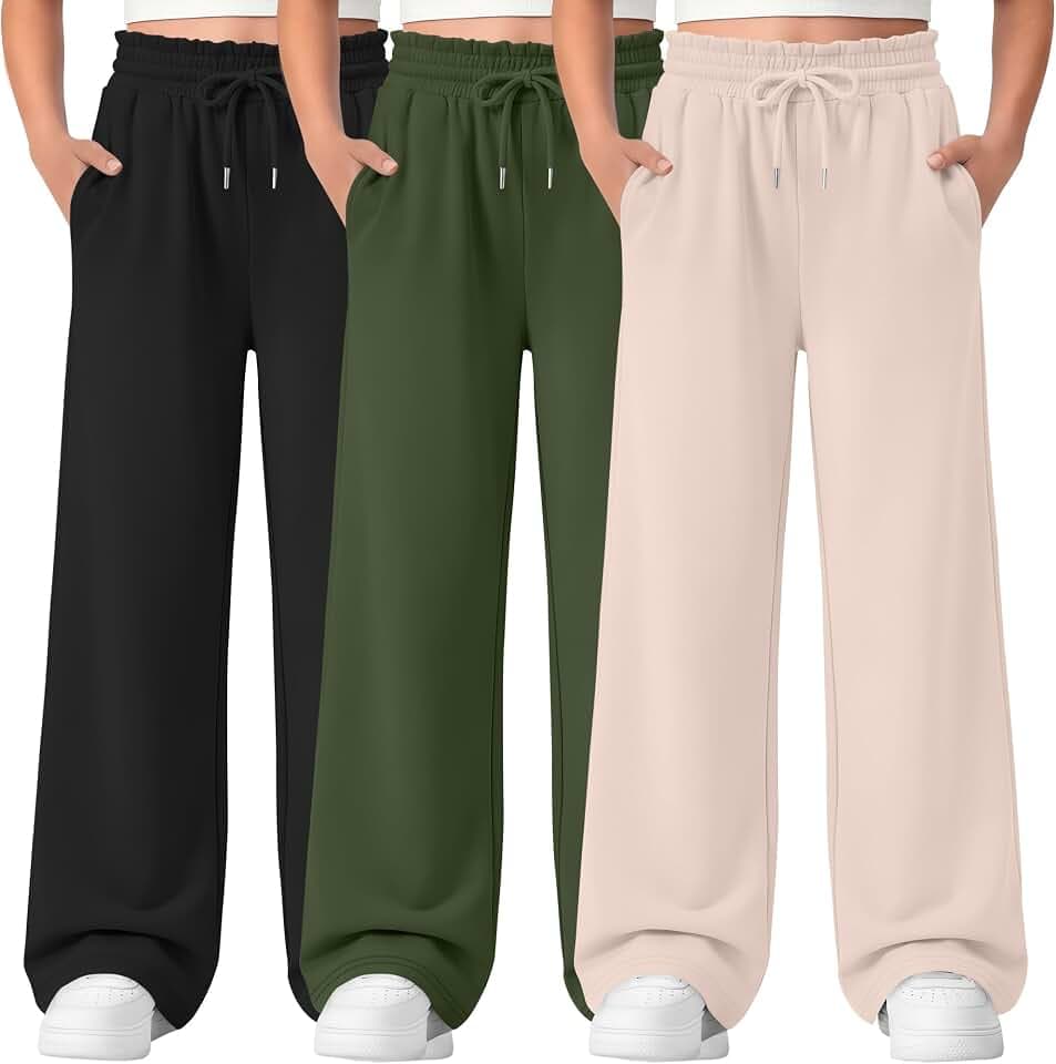 3 Pack Girls Wide Leg Sweatpants Ruffled Baggy Pant
