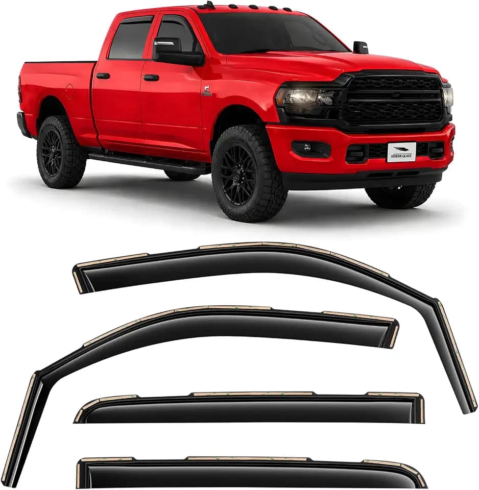 Voron Glass in-Channel Extra Durable Rain Guards for Dodge RAM 2500 & 3500 Trucks (New Body Style) 2019–2026 Crew Cab, Window Deflectors, Vent Window Visors, 4-Piece Set – 220010v