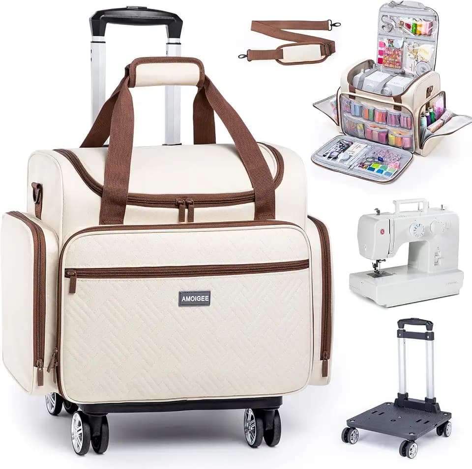 AMOIGEE Rolling Sewing Machine Case with Wheels & Detachable Dolly