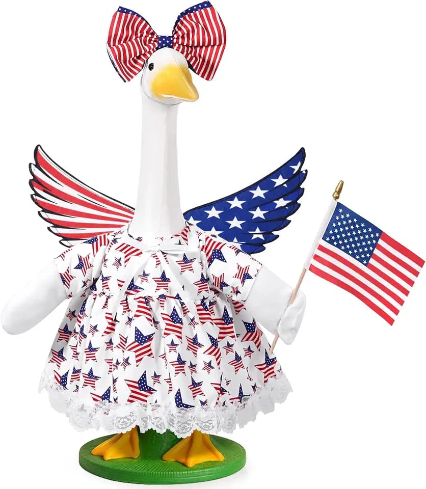 4th of July Porch Goose Outfits Patriotic Goose Outfit Independence Memorial Day Lawn Porch Goose Clothes Fits 23" Cement Plastic Goose Statue for USA 250th Anniversary Outdoor Garden Yard Patio Decor