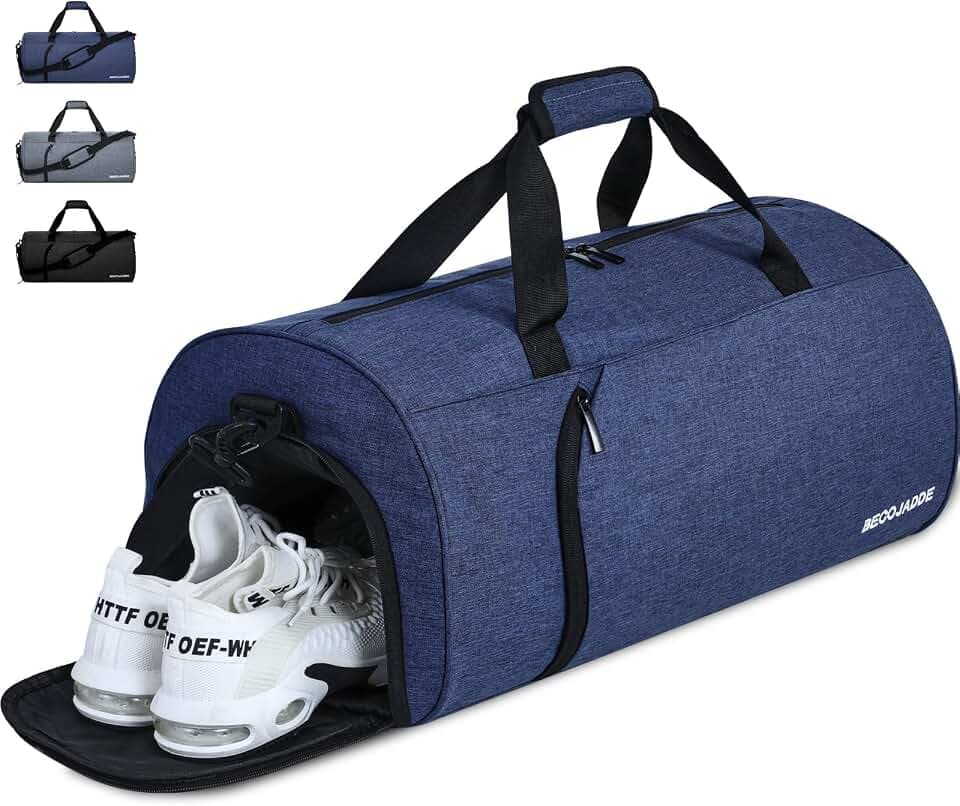 BECOJADDE Sporttaschen für Damen und Herren, 45L Reisetasche Duffel Bag Übernachtungstasche mit Schuhfach & Nassfach, wasserdichte Handgepäcktasche für Sport, Fitnessstudio, Schwimmen, Blau