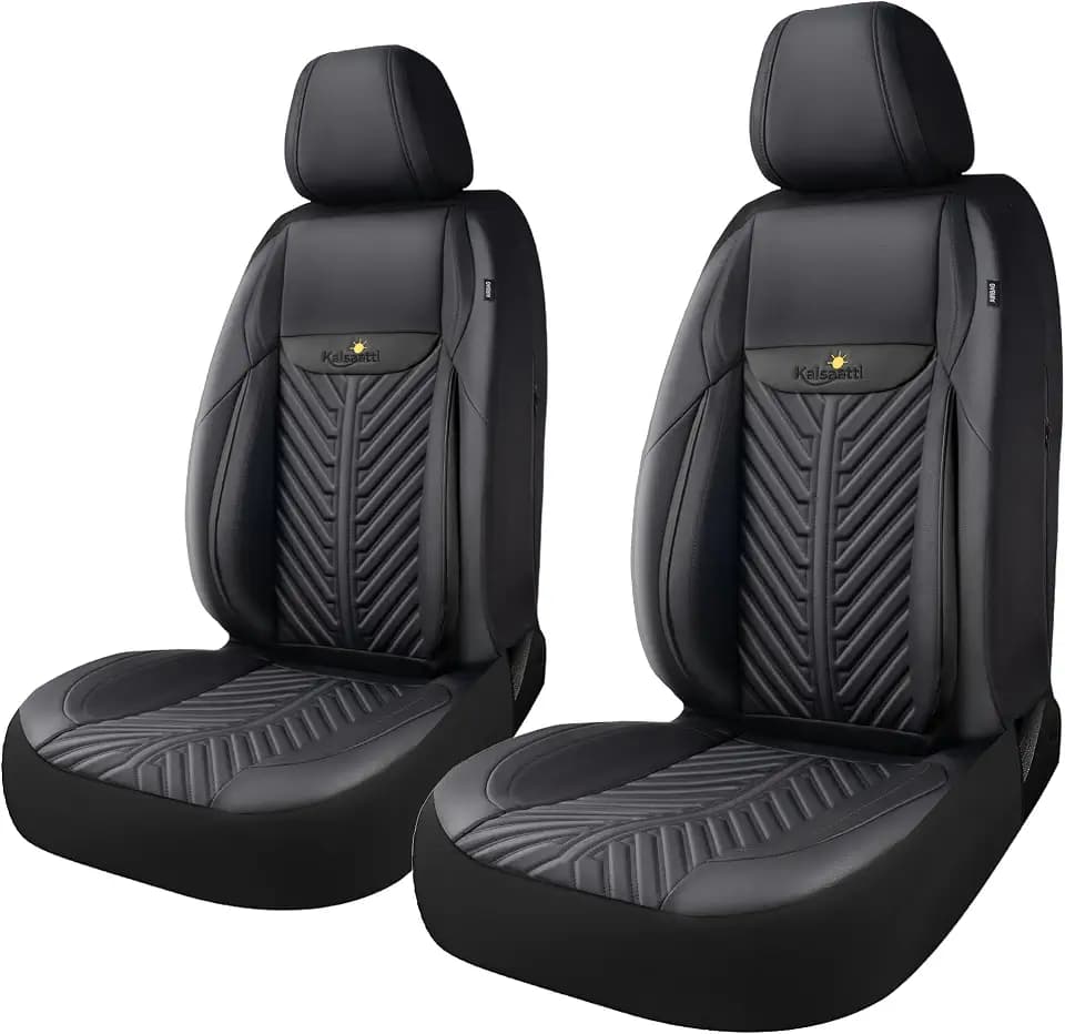 PU Leather Car Seat Covers Front Set – Waterproof seat Cover for Cars，3D Foam Support Automotive seat Covers ，Airbag Compatible, Universal Fit for Cars SUVs Trucks Sedans（Black）