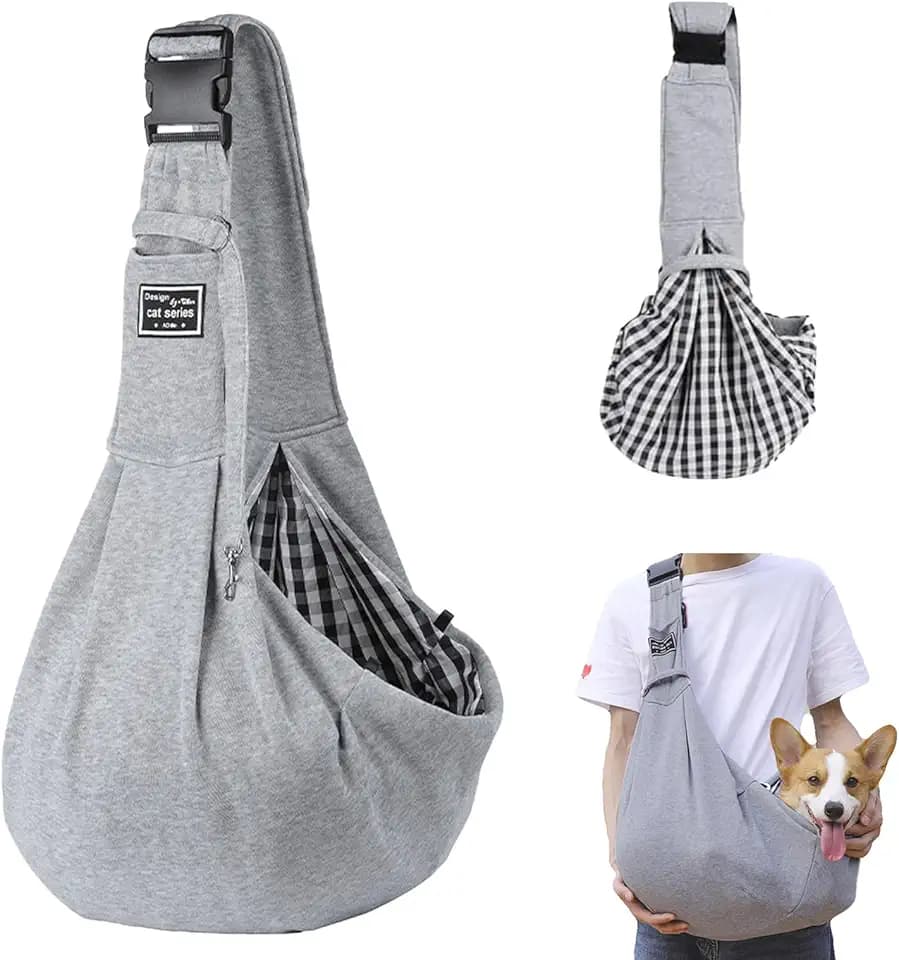 Hundetragetasche, Hundetragetuch bis 10kg, Tragbare Tragetasche Hund, Hundetasche für Spaziergang Aktivitäten im Freien und Ausflüge (Grau)