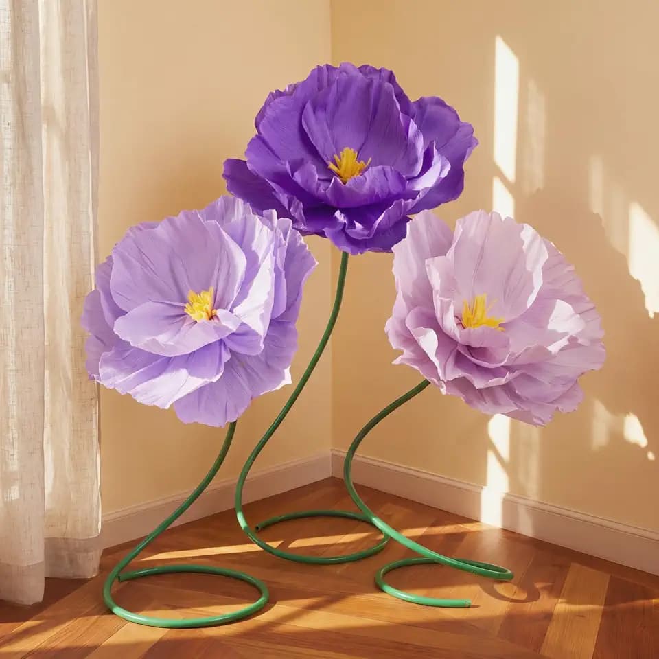 3 Pcs 5ft Large Paper Mix Color Poppy Flower Giant Artificial Poppy