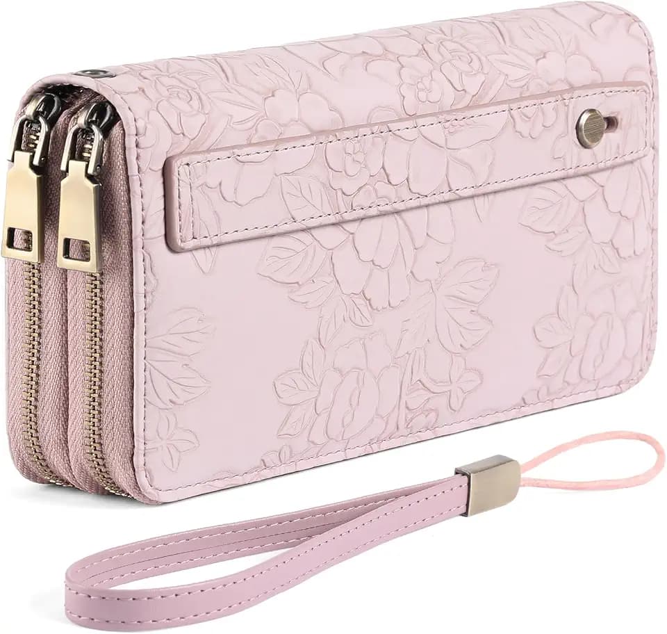 GAEKEAO Damen Geldbörse Groß aus Veganem Leder Mit Doppel Reißverschluss, RFID Schutz Clutch Geldbeutel Mit Viel Kartenfächer, Portemonnaie für Frauen
