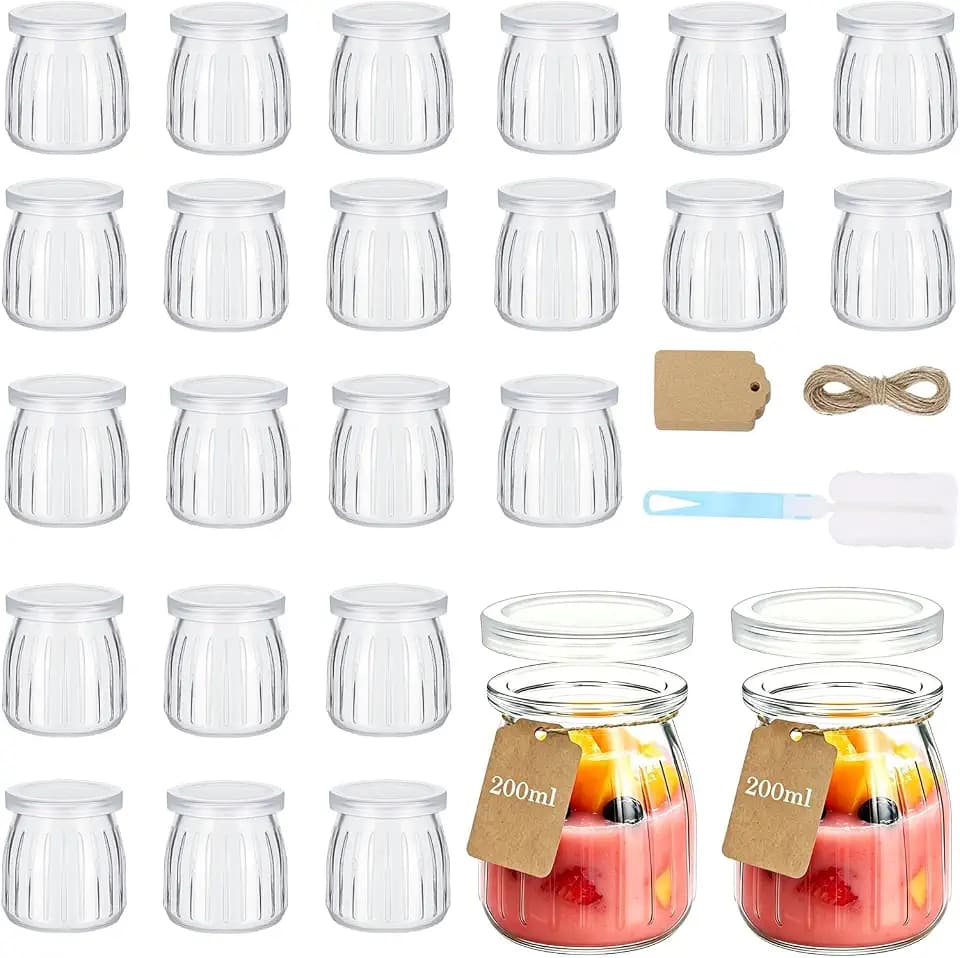 200ml Durchsichtige Joghurtgläser, 24 Stück Durchsichtige Dessertgläser Glas, Mehrzweck Dessertgläser Glas, Streifen, mit Deckel, Wiederverwendbar, Spülmaschinen, für Gelee, Mousse, Müsli, Desserts