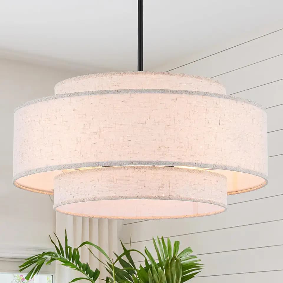 19.7" Modern Drum Chandelier, 4-Light Black Ceiling Light Fixture