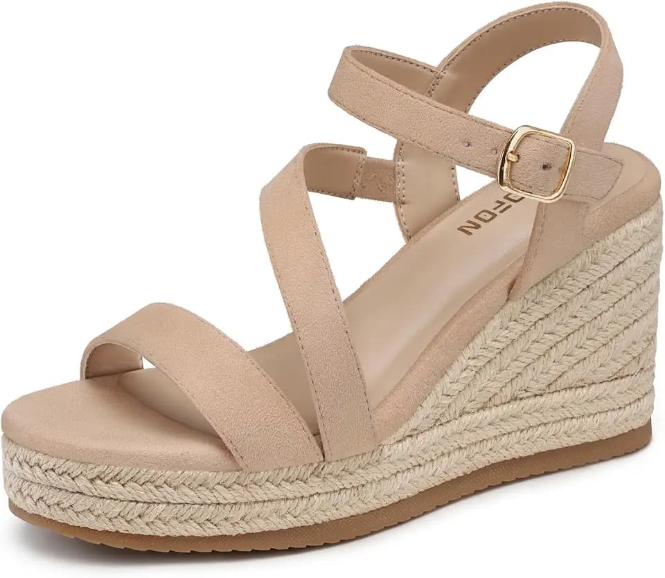 TEMOFON Wedge Sandals for Women Platform: Comfortable Espadrille Wedge