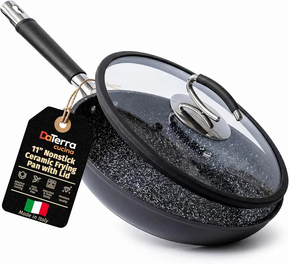 DaTerra Cucina - Nonstick Ceramic Frying Pan with Lid, Made in Italy, 11''