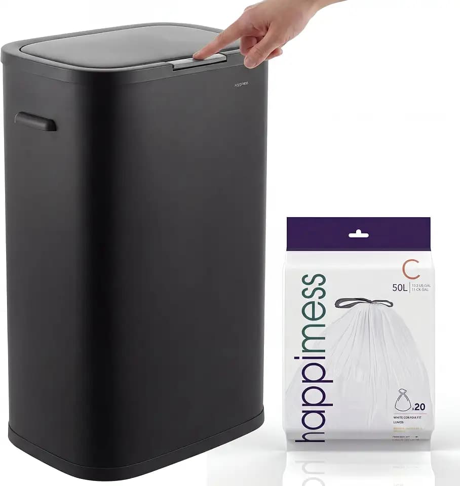 happimess Tammi 14.5 Gal Slim Push Button Trash Can, Charcoal Black