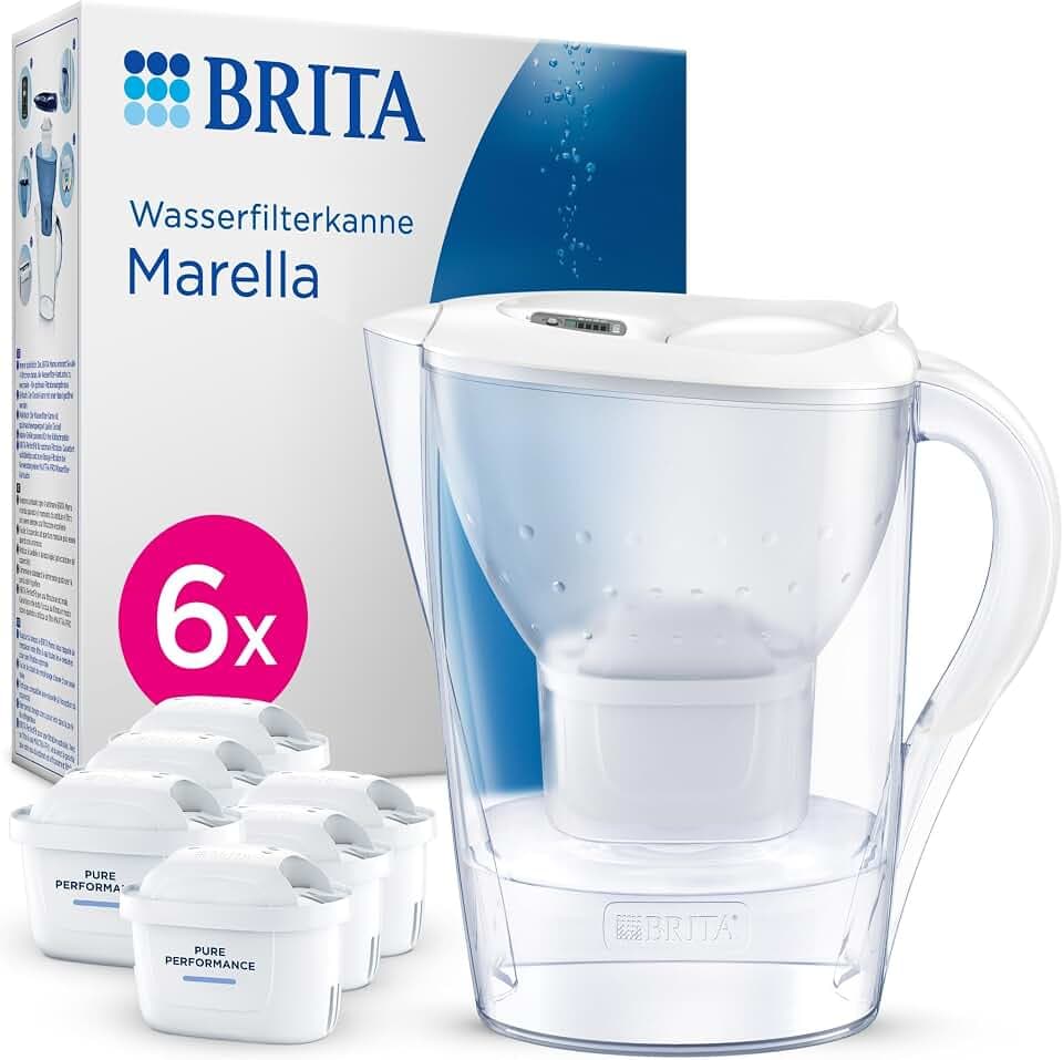 BRITA Wasserfilter-Kanne MAXTRA Marella, 6x Pure Performance Kartusche