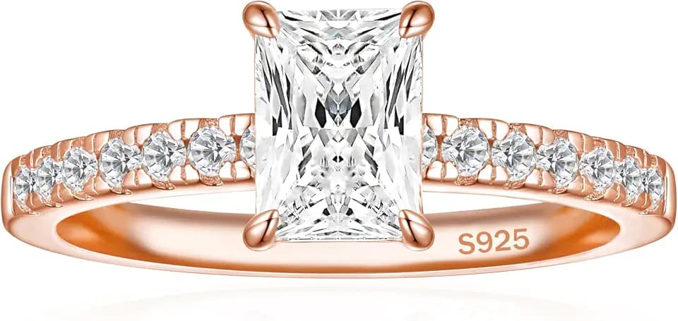 925 Sterling Silver Engagement Ring for Women Radiant Cut