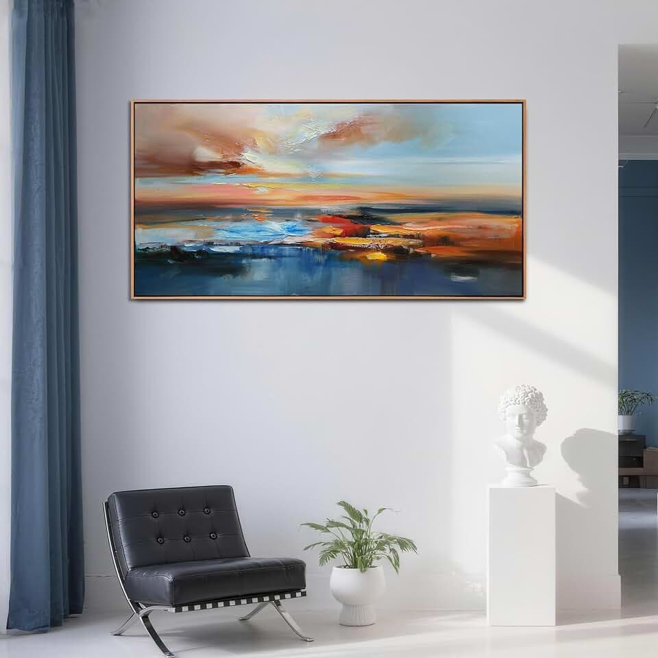 Brushart Abstract Wall Art Large Landscape Canvas Wall Art Pictures Paintings Wall Decor Living Room Textured Artwork for Dining Room Walls Bedroom Home Office, Framed 58"x29"