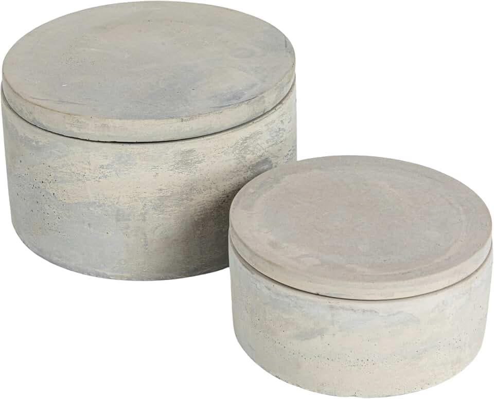 Bloomingville Zementboxen mit Deckel, dekorativ, rund, grau, 2er-Set