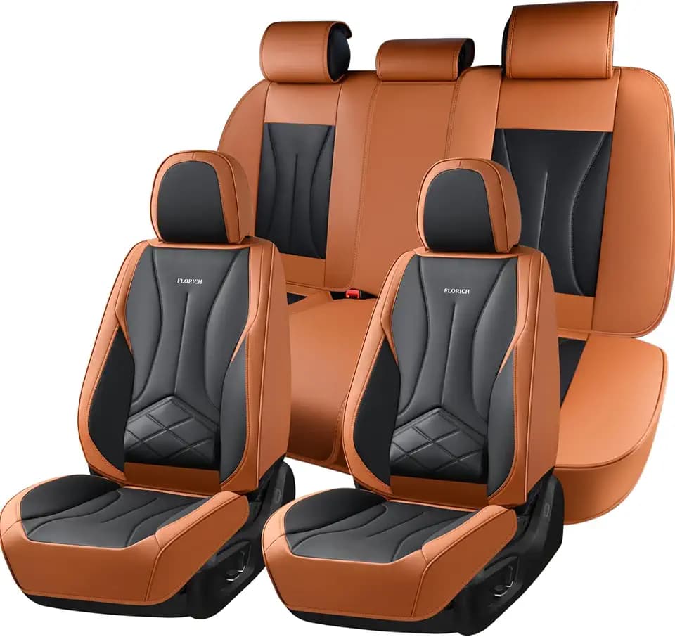 FLORICH Seat Cover, Car Seat Covers Full Set, Waterproof Leather Car Seat Protector 5 Seats, Front and Rear Seat Covers for Cars, Automotive Seat Covers Protector Fit for Most Cars Trucks SUV