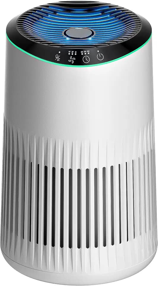 MERONTE Luftreiniger für Schlafzimmer, Zuhause, allergischer Luftreiniger für Schlafzimmer, HEPA-Filter, entfernt 99,97% Staub, Pollen & Gerüche, bis 20㎡, Luftreiniger,Hellweiß, 1 Pack+3 Modi