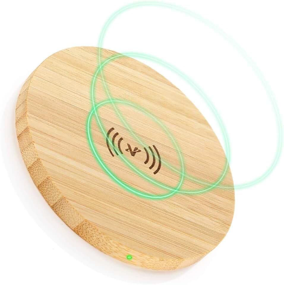 Veelink Bambus Wireless Charger Pad 10W Tragbares Holz Wireless Charging Pad für iPhone SE 2020/11/Xs MAX/XR/XS/X/8/8, Samsung S20/S10/S9/S8/Note 20