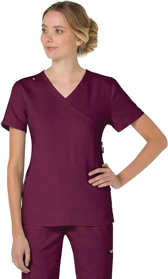KOI Lite Women's Philosophy Mock-Wrap Scrub Top, 3 Pockets, Lightweight Stretch Fabric