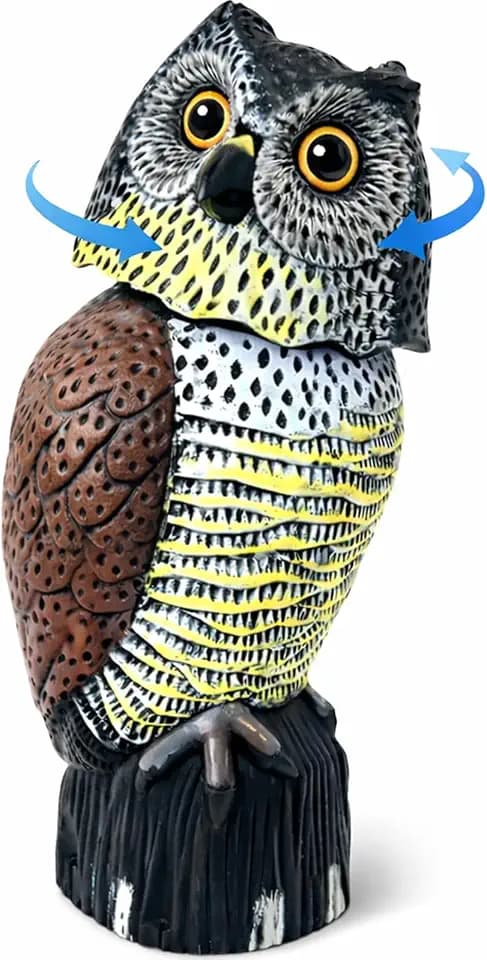 GiftExpress 16" Large Owl Decoy with Rotating Head – Realistic Garden Statue Bird & Squirrel Deterrent, Life-Size Predator Scarecrow for Outdoor Yard & Garden Protection