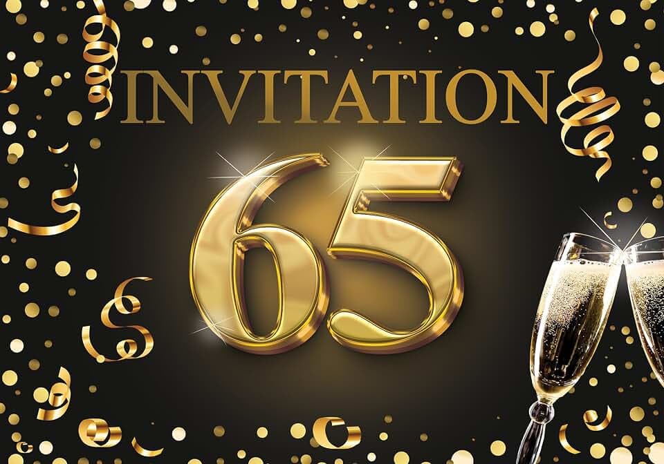 Edition Colibri Einladungskarten zum 65 Geburtstag 10er Set DIN A6 Karten Set zum Ausfüllen Einladung Jubiläum Party Schwarz Gold