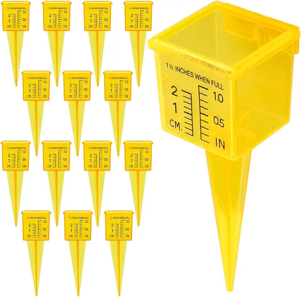 10&15&20P Rain Gauge Outdoor, 1.5" Sprinkler Gauge Lawn Water Gauge for Rain with Wide Mouth Water Measuring Tool for Yard Garden Lawn Deco (10, Yellow)