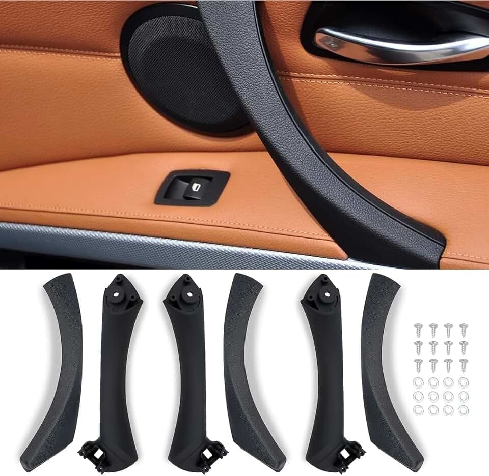 HEYOUTH 6 PCS Compatibel for BMW 3er E90/E91/E92/E93 Handgriffe links+Türgriff innen Rechts, Türgriff Innen Beifahrer,Griff und Griffverkleidung für 316 318 320 323 325 328 330 335(2005-2011) Schwarz