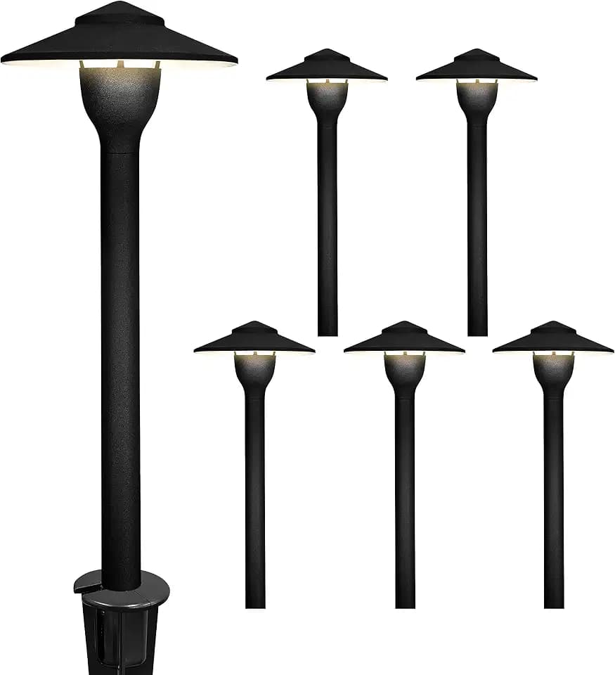 GKOLED 6-Pack Aluminum Pathway Lights, Low Voltage LED Landscape Path Light, 9-15V AC/DC Outdoor Walkway Lighting with 3W 3000K Integrated LED Chips for Yard Lawn, Ground Stake, Black