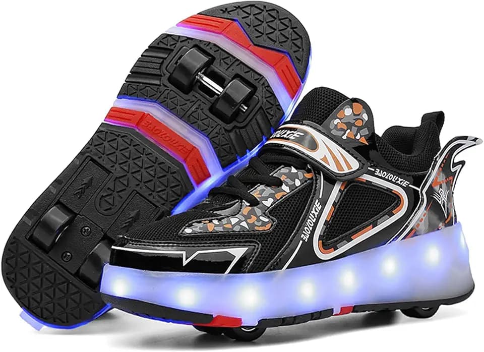 Kids Roller Skating Shoes LED Glow USB Charging Scalable Four Wheel Shoes Suitable for Roller Skating Beginner Boys Girls Birthday Gift