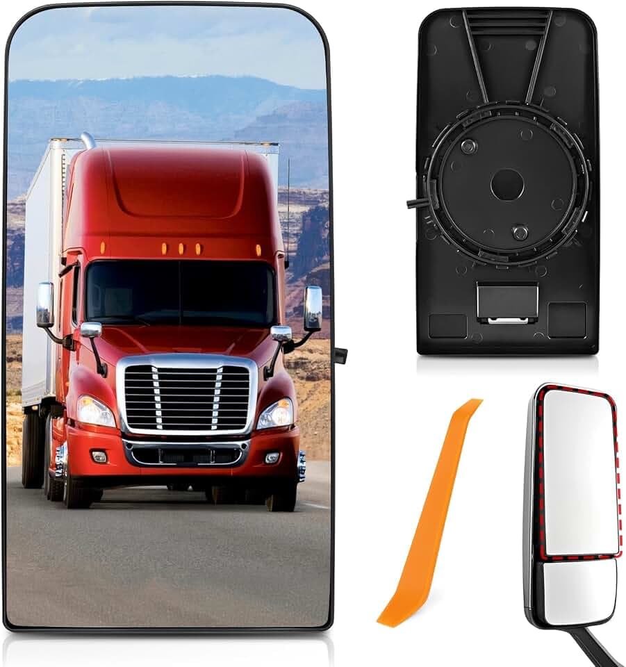 TOP-MAX Upper Heated Side Mirror Glass Replacement for Freightliner Cascadia 2008-2017, Rearview Flat Mirror Glass with Black Plate, Replace TL-28716A (Driver/Passenger Side)