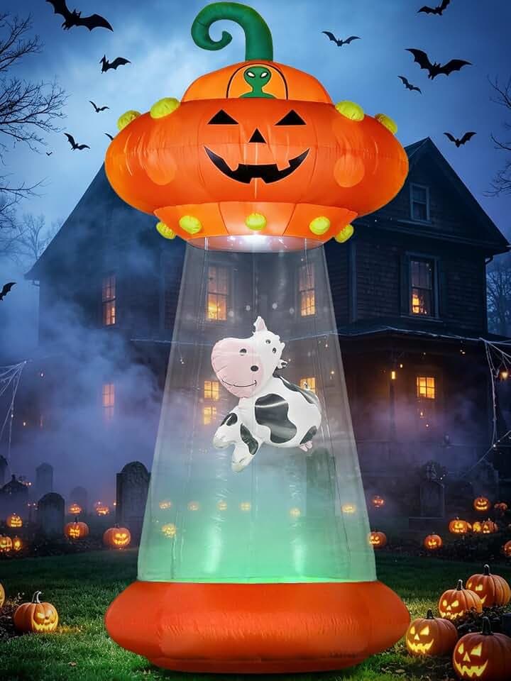 Domkom 8 FT Halloween Inflatable Pumpkin UFO Decoration for Outdoor Yard