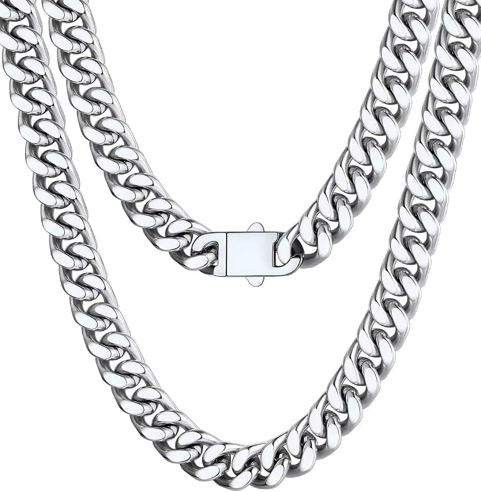 Bestyle Halskette Herren Kette Miami Panzerkette aus Edelstahlkette Kubanische Schmuck Männer Hip Hop Länge 45/50/55/60/65/71/76cm Breite 5/7/9/12mm