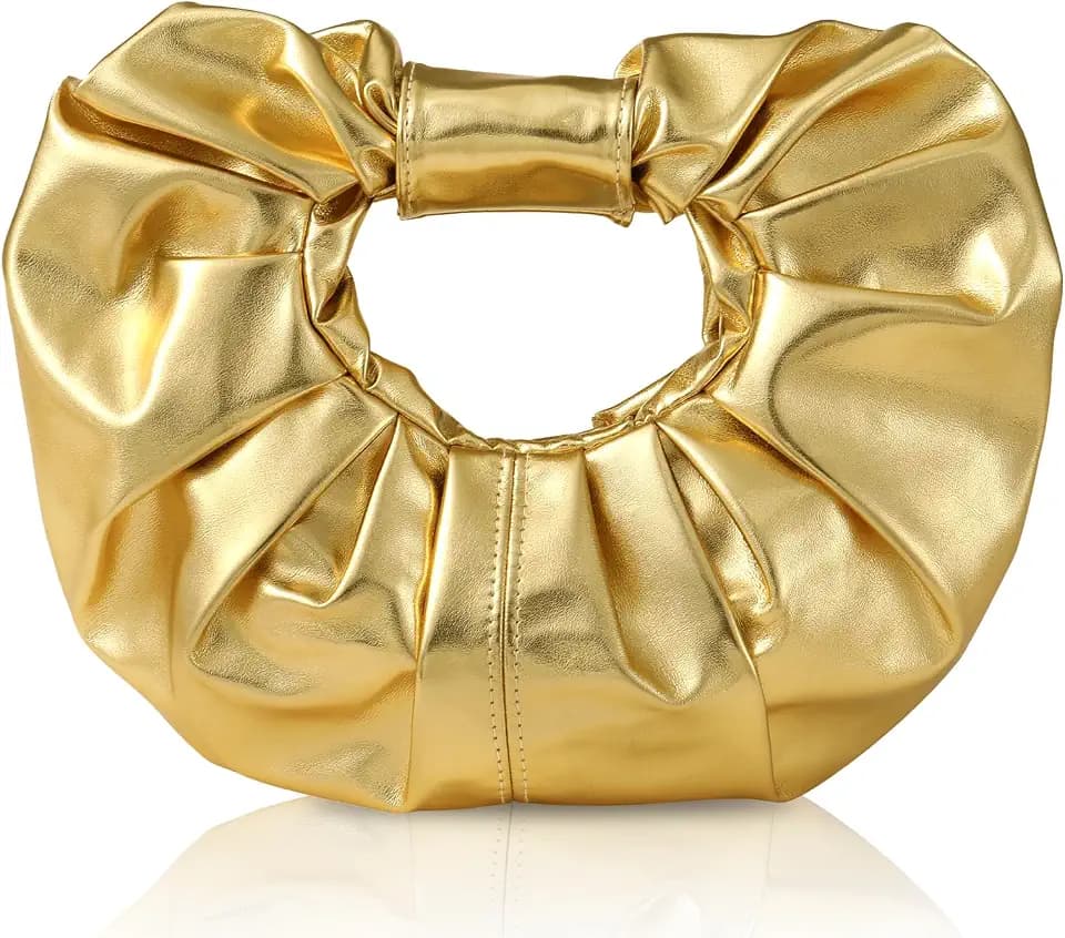 Pleated Clutch Purse for Women Metallic Evening Bag