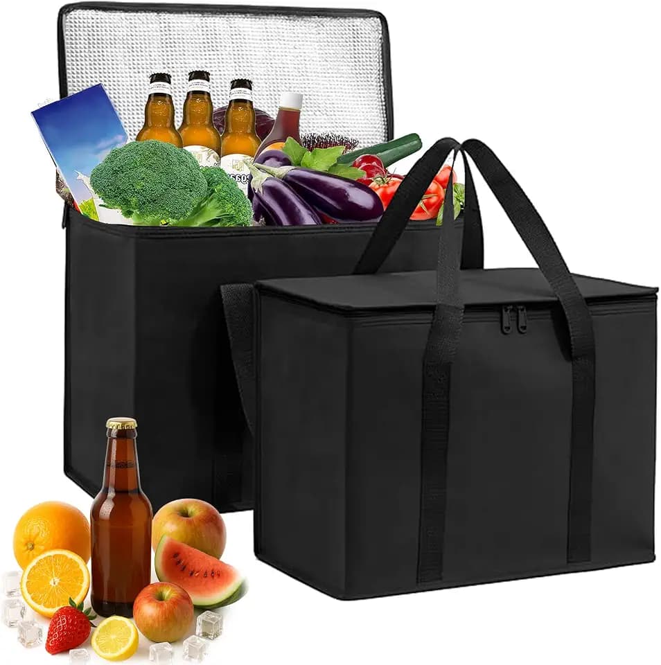 2 Stück Isolierte Kühltasche 35L Faltbar, Wiederverwendbar, Auslaufsicher & Wasserdicht Picknicktasche für Essen & Getränke, Outdoor Reisen, BBQ Camping; Thermobox mit Stabiler Verarbeitung(Schwarz)