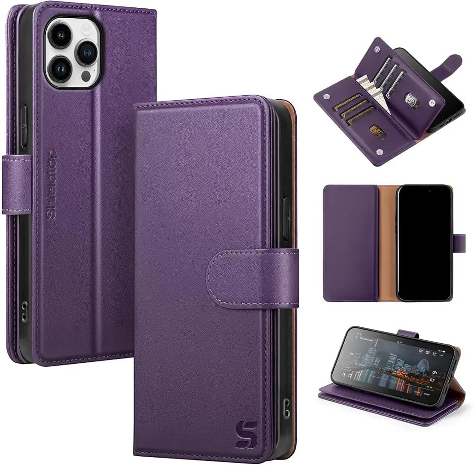 Shieldtop for iPhone 15 Pro Max Wallet Case with Card Holder,Dark Purple