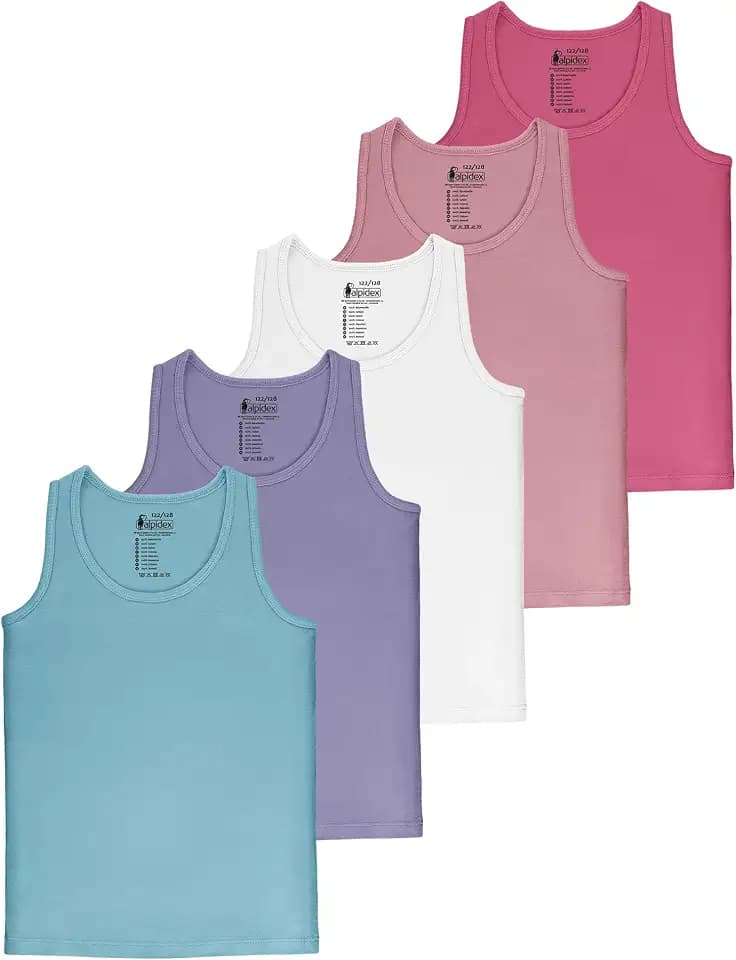 ALPIDEX Mädchen Unterhemd 5er Set 100% Baumwolle Tank Top Trägertop 98-164