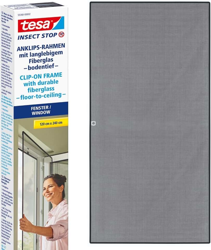 tesa Insect Stop Anklips-Rahmen Fliegengitter - bodentief - 1,2 x 2,4 m
