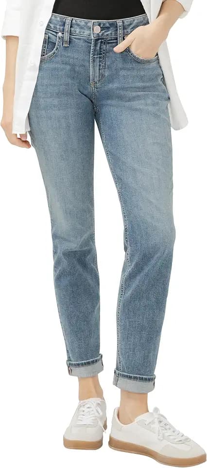Silver Jeans Co. Women's Chelsea Boyfriend Mid Rise Relaxed Fit Jean