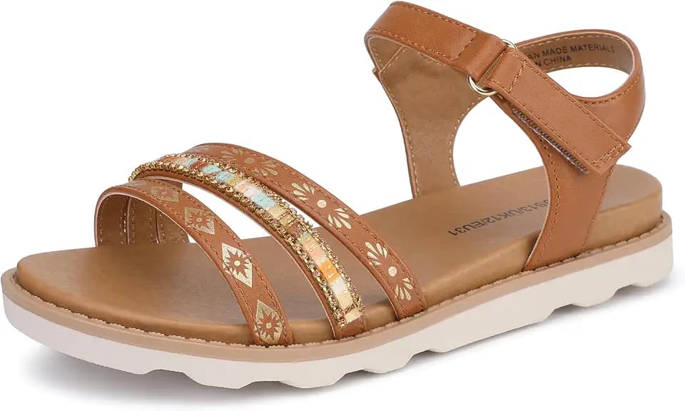 Girls Sandals Low Heel Open Toe Summer Flats Shoes Dress Sandals for Little/Big Kids