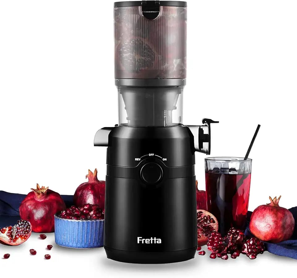 Fretta Entsafter,Slow Juicer mit Größere Fütterungsröhre, für ganze Gemüse und Obst,BPA-frei Tritan-Material Entsafter,Einfacher Installation,Einfache Reinigung (Tiefschwarz, 1L)