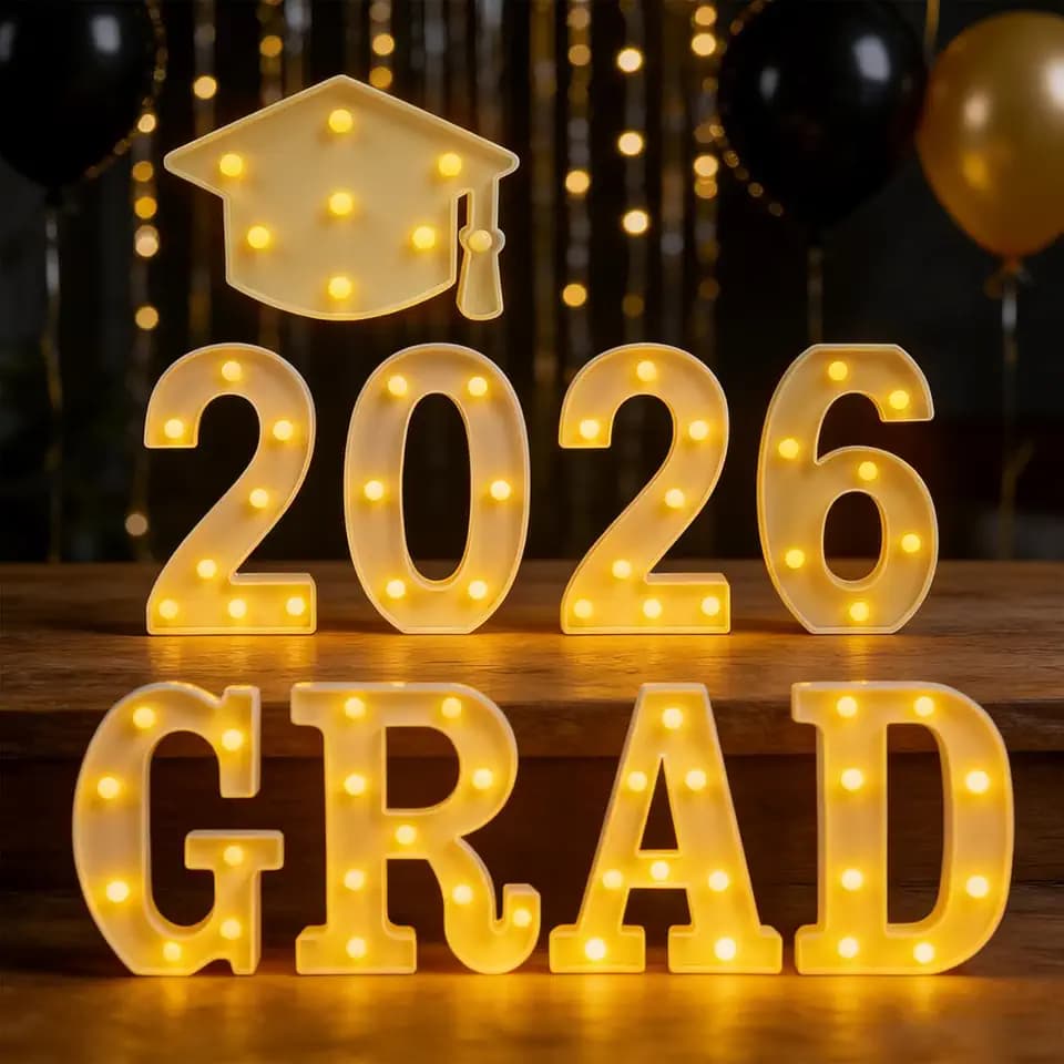 Graduation Decorations 2026 Sign - 9 Led Marquee Letters 'Grad 2026' Grad Light Up Numbers for Kindergarten High School College, Graduation Party Wall Table Centerpieces Decor Supplies