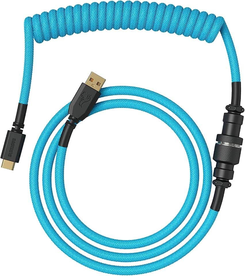 GLORIOUS Coiled Keyboard Cable – Coiled USB C Cable Artisan Braided Cables for Mechanical Gaming Keyboard Coiled Cable - Custom Keyboard Cable (Electric Blue)