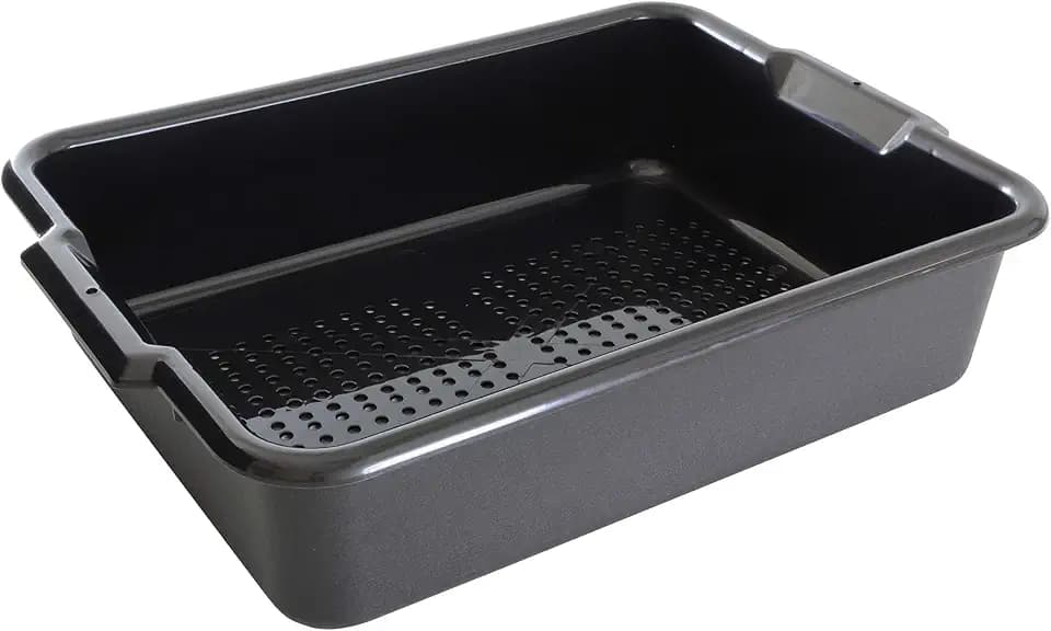 Thunder Group PLBT505BPF Bus Box, 1-Compartment, 21-1/2"L x 15-3/8"W x 5" deep, Perforated, Integrated Handles, Stackable, Polypropylene, Black