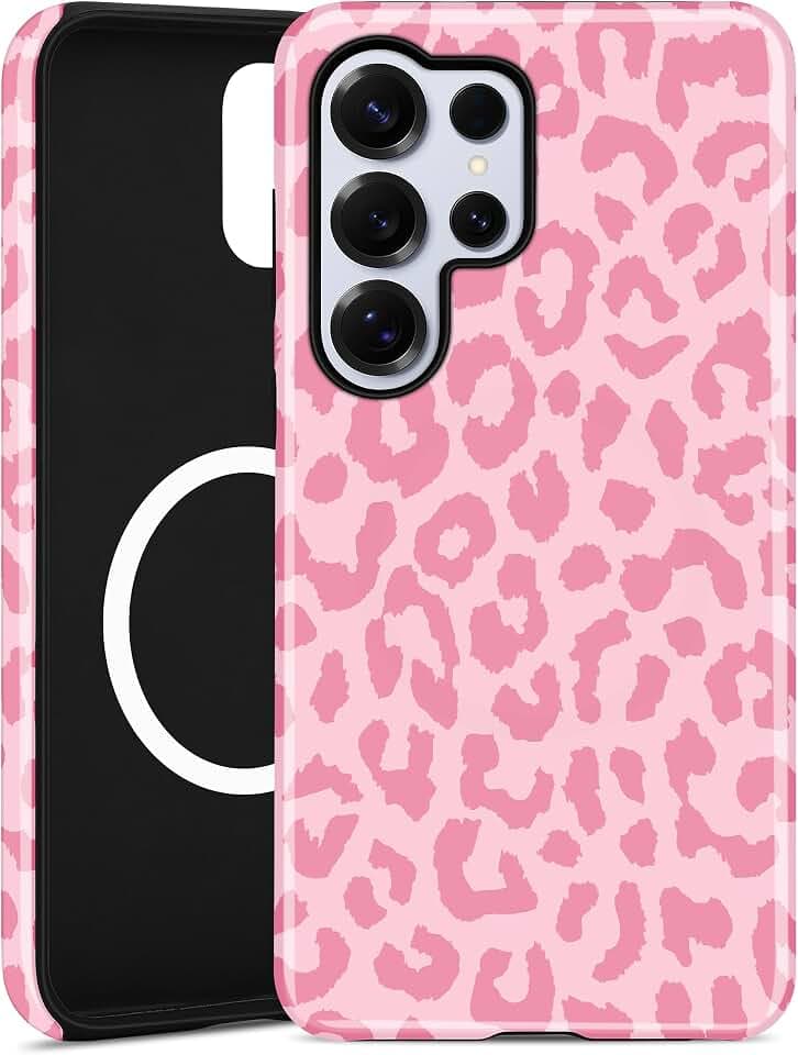 Magnetic Cheetah Phone Case for Samsung Galaxy S25 Ultra, Pink
