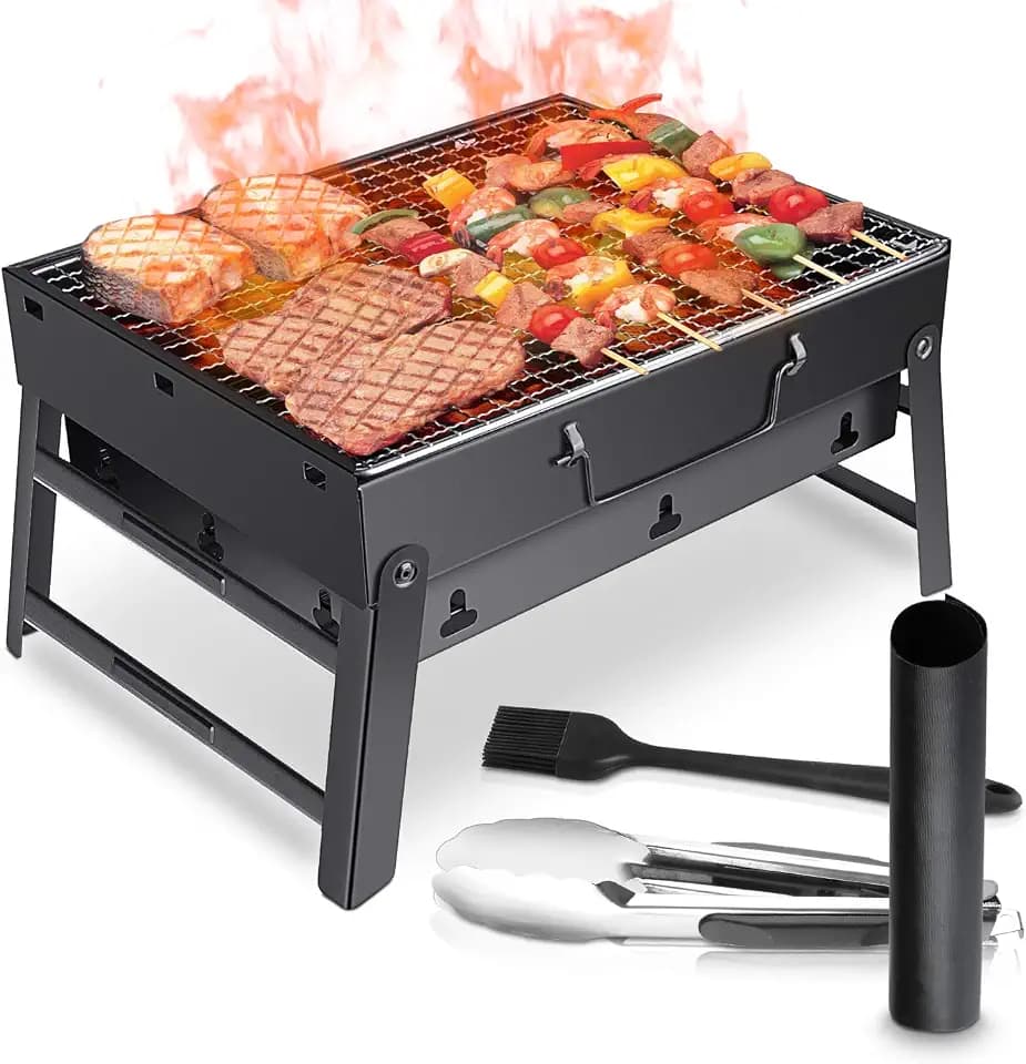 WOSTOO, Portable Mini Foldable Grill, BBQ Charcoal Picnic Garden Camping Party Beach Outdoor Barbecue-Black, 35 27 20cm