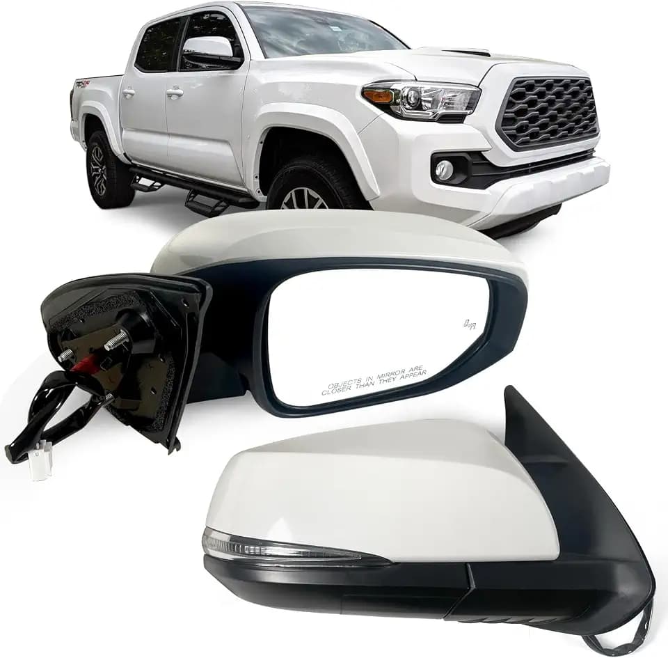 Right Passenger side Mirror Fits 2016-2022 Toyota Tacoma With Power Glass, Heated, Turn Signal, Blind Spot Detection and Manual Folding Match to White Paint Replace TO1320350 (8 Pins)