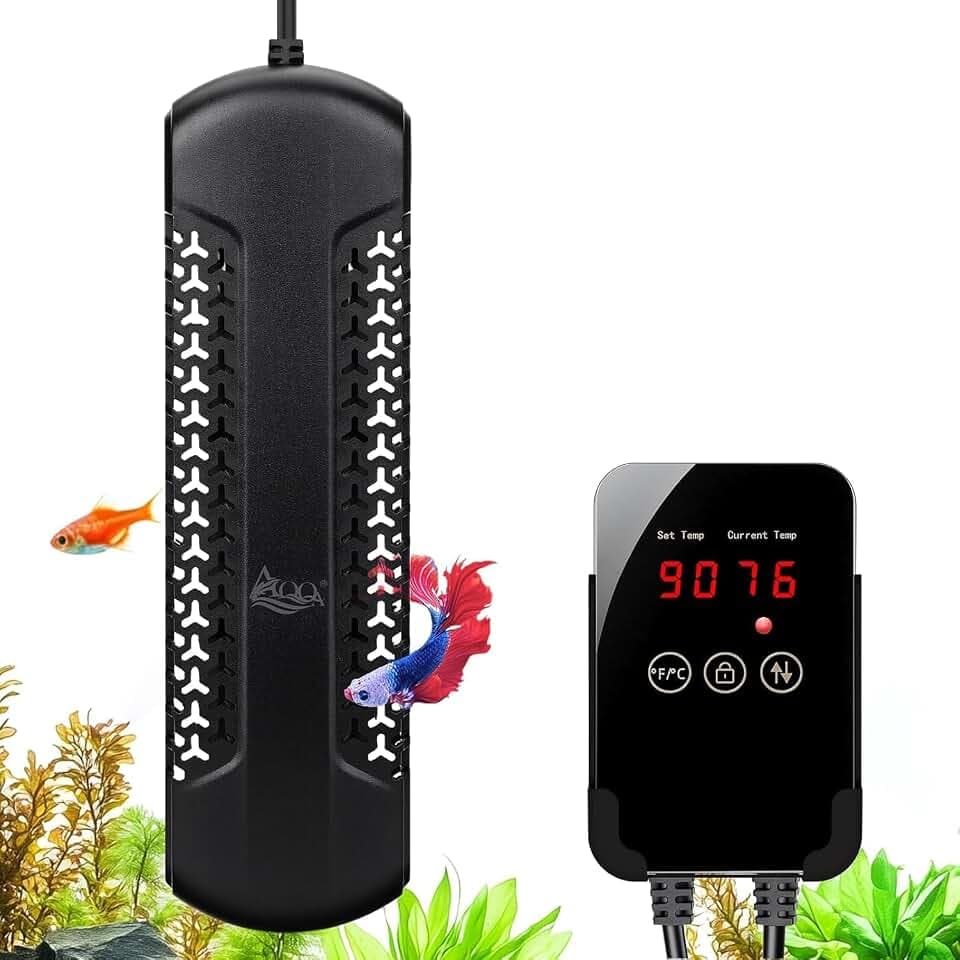 AQQA Aquarium Heizung,1200W Tauch Aquarium Heizstab mit Externem LED Thermostat Controller,Einstellbare Heizer für Aquarium,Überhitzungsschutz,für 650-1060L Süßwasser Salzwasser